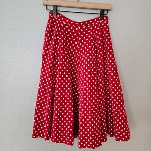 Vintage Suede Red with White Polka Dot Bell Circled Skirt
